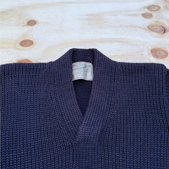 Vintage RochellI Men’s Sweater 100% Wool Hand Finished Navy Blue Unisex S-M - Picture 2 of 9